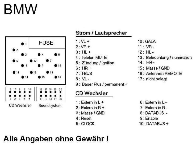 Bmw e46 radio business steckerbelegung